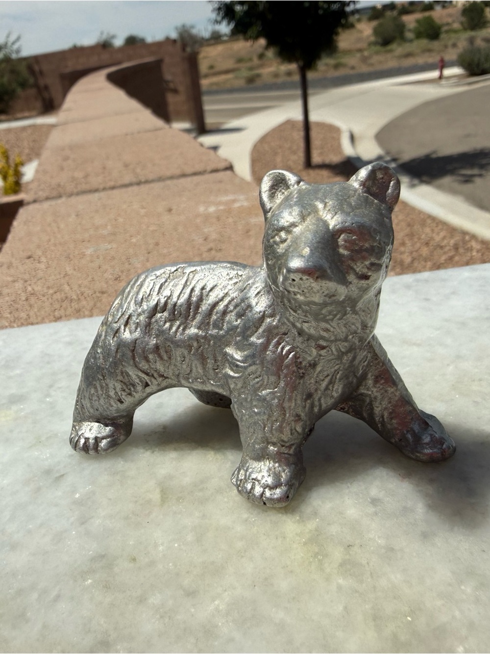 Vintage Heavy Silver Metal Bear Figurine Paperweight Rustic Decor